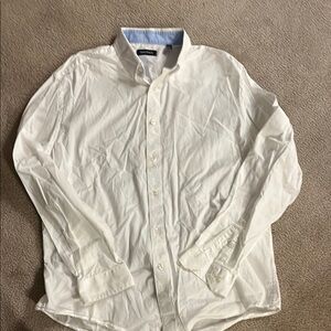 Nautica Men's Long-Sleeve Dress Shirt in White with Light Blue Collar Trim